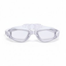 電鍍防霧連體耳塞式泳鏡 成人泳鏡 大框游泳眼鏡 柔軟矽膠平光蛙鏡, 透明白色, 1個