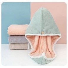 珊瑚絨小熊鈕扣乾髮帽, 1個, 單條裝【綠粉色】,速乾【雙層加厚】