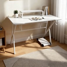 게이밍 컴퓨터 책상 1200 K자형 게임 테이블 게이밍데스크 받침대포함, 화이트