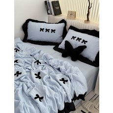 리본이불 핫핑크 워싱 사계절 프리미엄 순면 커버 자수 프릴 리본베개세트 롱프릴리본 리본