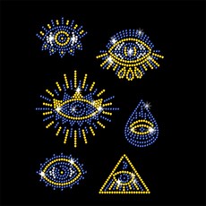 1개 유리 핫픽스 라인스톤 다리미 부착형 아플리케 의상 액세서리 (옷 가방 바지용) 악마의 눈 297x210mm, 혼합색