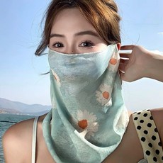 夏季防曬面罩女全臉防紫外線開車騎行涼感透氣雛菊口罩護頸, 1個, 【女士一件】雛菊藍色