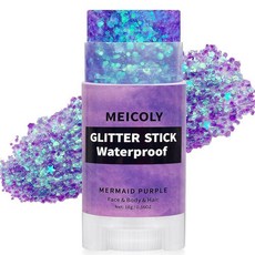 MEICOLY 크리스마스용 레드 및 그린 페이스 바디 글리터 스틱 어린이 여성용 헤어 스파클 크리스마스 메이크업 축제 파티 레이브 액세서리용 청키 212450, 인어 보라색 글리터 스틱