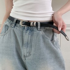 [수앤수]요르 무광 실버 블랙 레더 벨트 (26T003)