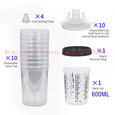 스프레이건 스프레이 내부 600 뚜껑이 건 800ml 있는 컵 10 일회용 혼합 포트 페인트 160 400, 10PCS 600CC, 1개