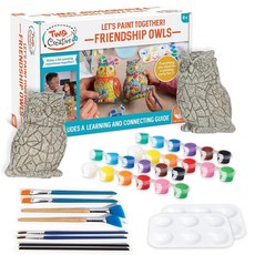 MindWare Two Creative 우정 올빼미 스톤 데코 페인팅 공예 키트 2인용 - 만 8세 이상을 위한 이상적인 어린이 예술 및 페인트 방법 배우기 231139, MindWare Two Creative 우정 올빼미 스