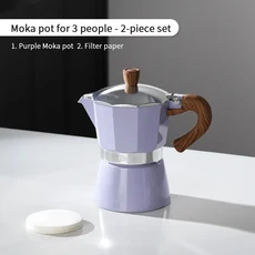 Bincoo Stovetop 에스프레소 메이커 알루미늄 모카 포트 3 컵 가정용 집중 추출용 이탈리아 커피 브루어, 03 Purple 2pcs