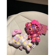 정품 키티 체크 키링 10cm 2종 키치 키링 가방꾸미기, 1개, 연핑크