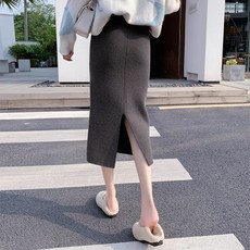 針織半身裙秋冬女中長款包臀開叉一步裙高腰毛線寬鬆加厚直筒裙子