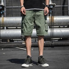 歐北潮流 棉質工裝五分短褲 休閒短褲 多口袋短褲
