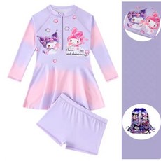 ROZI 산리오 시나모롤 마이멜로디 쿠로미 긴팔 원피스 수영복 수영모 세트 여아 어린이