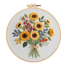 초보자용 해바라기 자수 키트 후프 미리 된 원단 실 바늘 완벽한 공예 선물 및 홈 데코용 DIY 크로스 스타터가 모두 포함된 올인원 제품입니다