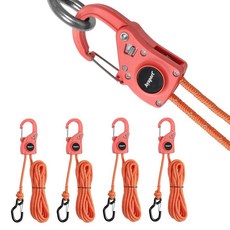 Ayaport 안전 잠금 클립이 있는 로프 래칫 타이 다운 0.6cm x 3.7m(1/4인치 12피트) 튼튼한 일체형 조절 가능한 카약 스트랩 텐트 방수포 캐노피 다운용, 주황색