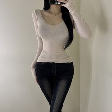 VANANA2 국내제작 골지 브이넥 긴팔티셔츠