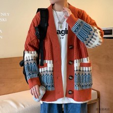 針織外套男士開衫毛衣 - 臺灣出貨 秋冬新款 拼色寬鬆線衣