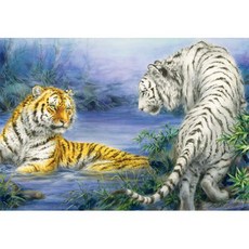 퍼즐라이프 황호와 백호의 첫만남 호랑이 1000피스 직소퍼즐액자 PL1355, 퍼즐만, 1개