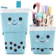 프라인더 텔레스코픽 펜 홀더 문구 케이스 PU 코듀로이 스탠드업 접이식 변압기 가방 컬러풀 정리함 크리스마스 휴가에 적합, Green