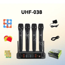 무선 마이크 핸드헬드 4채널 UHF 고정 주파수 다이나믹 (노래방 결혼식 파티 밴드 교회 공연용), 03 UHF038-US Plug