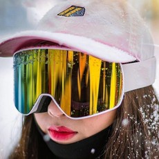 可開發票柱麵雪鏡滑雪鏡卡扣鏡麵雪地登山護目鏡單闆滑雪裝備防霧滑雪眼鏡 滑雪眼鏡 護目鏡 滑雪鏡 防風護目鏡 防風鏡 風鏡, 白框紅片+白帶子, 1個