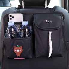 汽車卡通椅背收納袋掛袋車載好物置物袋多功能抽紙盒車內飾品大全汽車收納 椅背收納袋 車用收納 車內收納 汽車置物袋, 多功能椅背袋-小萌熊, 1個