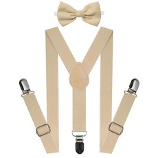 A&J DESIGN 디자인 아동용 멜빵 및 나비 넥타이 세트 남아 여아용 조절 가능한 공식 행사 5개월 - 1.5m(5피트) 베이지. 120129