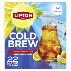 립톤 콜드 브루 아이스 티백 패밀리 사이즈 제로 칼로리 Lipton Cold Brew Iced Tea Bags Family Size Zero Calories Easy-To, 1개