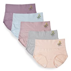 [5매 SET] 순면 100% 고웨이스트 여성 팬티 복부보정 엉덩이라인업 항균 자수 빅사이즈 데일리 속옷