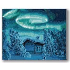 MANTO 台灣製造 大尺寸DIY數字油畫 50x65cm 釘好內框 歐洲日本花海風景 初學者專用, 芬蘭極光, 1套