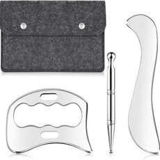 Duobi多筆 不銹鋼IASTM鬆解運動肌肉健身三件套 理療專用點穴刮痧按摩放鬆筋膜 JMBV, 3件套送高檔毛氈袋, 1個