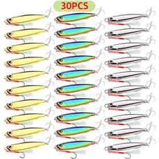 Aorace 30pcs 도금 캐스트 지그 스푼 10/20/30g 해안 물고기 농어 낚시 미끼 인공 태클, 01 10G-5CM, 01 30PCS Mixed Color
