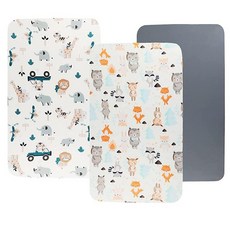Tontukatu 아기 침대 시트 세트 3팩 (81.3 x 48.3cm(32 x 19인치)) Mika Micky Baby Delight Dream On Me 아기 침대 매트, 코끼리 호랑이/여우/그레이
