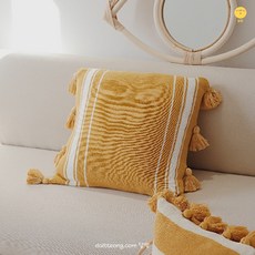 달떵 옐로우 니트 태슬B 쿠션 커버_거실 침실 꾸미기 감성 패브릭 인테리어, 옐로우 니트 태슬B[직사각]쿠션커버 (솜x)