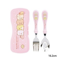 里和 韓國製 角落生物 304不鏽鋼 兒童學習餐具組 (湯匙+叉子+收納盒) 正版授權 輕巧攜帶, 1個, 大盒 湯叉組 粉色, 粉色