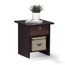 Furinno Dario 엔드 테이블 / 사이드 테이블 / 나이트 스탠드 / 빈 서랍이 있는 침대 옆 테이블 1팩 아메리카노/미디엄 브라운 450381, Dark Walnut