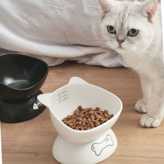 강아지 밥그릇 반려동물 도자기 식기 고양이 밥그릇 물그릇 세라믹 높은 급수기 급식기, 블랙