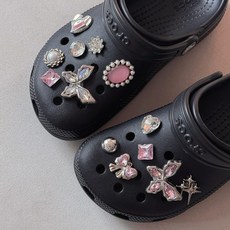 조이스힐 실버 핑크 나비 리본 파츠 세트 13P 메탈 보석 슈즈 참 큐빅 진주 신발 꾸미기 장식