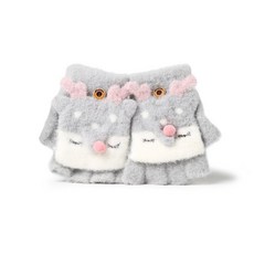 【臺灣出貨】五指手套 翻蓋手套 小狐狸半指翻蓋防寒兒童手套小學生冬季卡通可愛加絨保暖針織手套 兒童手套 兒童冬季手套 X