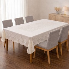 우노마스 방수 레이스 식탁보 4인 6인 테이블보, 1개, 6인용 180.5*135.5cm, 화이트