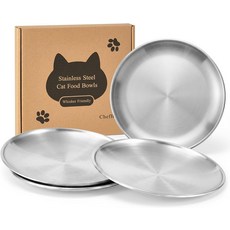 셰프비 스테인리스 스틸 고양이 그릇 - 4PCS 6.7인치 금속 플랫 얕은 와이드 휘슬러 친화적인 사료 급수 접시 멀티캣용 기본 실내 반려동물 트레이 청소하기 쉽습니다, 6.6 inch, 4