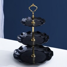三層點心盤 蛋糕架, 黑色, 1個