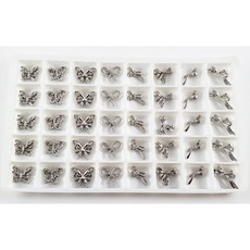美甲合金鑽飾套組 珍珠寶石水晶大鑽混合 立體異形鑽 穿戴甲造型設計 堆鑽飾品盒裝, 1個, 銀灰款03【格子12*12mm】40顆