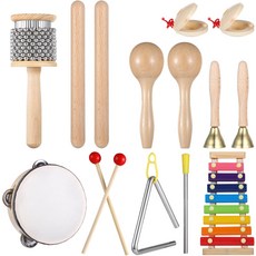 Skdqiee 8종 악기 세트 나무 손 타악기 실로폰 탬버린 트라이앵글 핸드 벨 카바사
