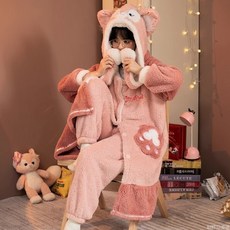 可愛卡通玲娜貝兒加厚珊瑚絨睡衣女秋冬季法蘭絨睡袍浴袍情侶睡衣 卡通睡袍 冬季情侶睡袍 居家服SY3