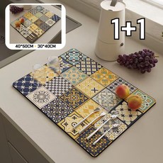 1+1 타일 패턴 주방 드라잉 매트 규조토 매트, 5세트, 40*50+30*40
