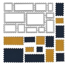 12개 우표 프레임 컷팅 다이 사진 레이스 태그 배너 금속 엠보싱 스텐실 템플릿 몰드 카드 스크랩북 및 DIY 공예 앨범 종이 장식용, 12pcs Postage