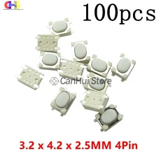 현대 닛산 혼다 폭스 바겐 도요타 기아 푸조 용 100pcs 자동차 원격 제어 키 터치 스위치 버튼 구성 요소, W4PS 3x4x2.5 100PCS