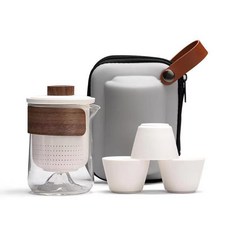 玻璃旅行茶具可攜式快客杯隨身包套裝戶外功夫茶杯泡茶壺, 1個, 玻璃觀山旅行3杯套組白:如圖所示126