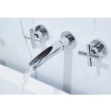 빈티지 수전 수도꼭지 거위목 3홀 벽 싱크대 베란다 세면대수전, N. 더블 핸들 모조 크랙 크롬