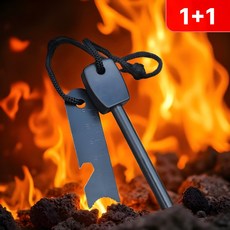 로니베이 마그네슘 파이어스틱 캠핑 휴대용 부싯돌 스타터, 2개, 리얼블랙