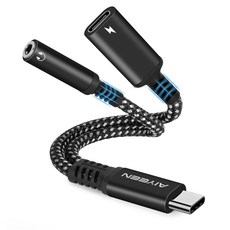 2 in 1 USB C-헤드폰 및 3.5mm 충전기 어댑터 보조 오디오 입력 및 60W 빠른 충전이 가능한 USB C PD 3.0 빠른 충전 포트 Google 삼성과 호환, 블랙